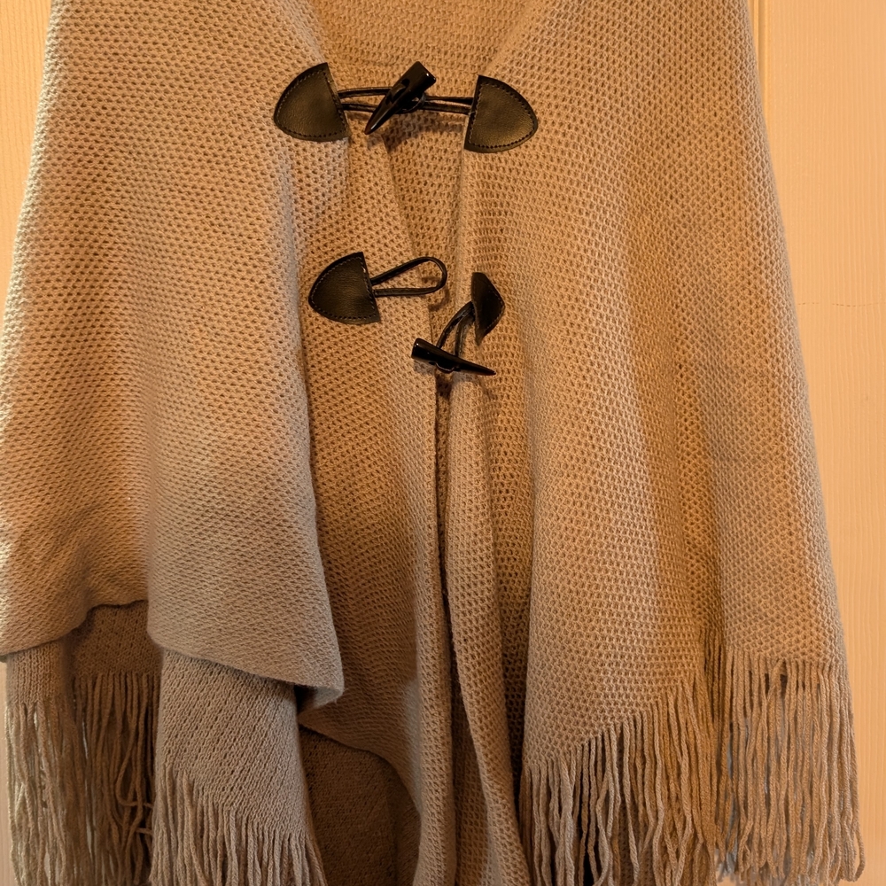 Grey Knit Poncho with Toggle Closures